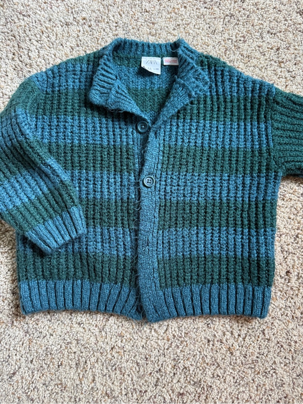 Zara kids 2-3 years Blue Green Striped Knit Cardigan Sweater